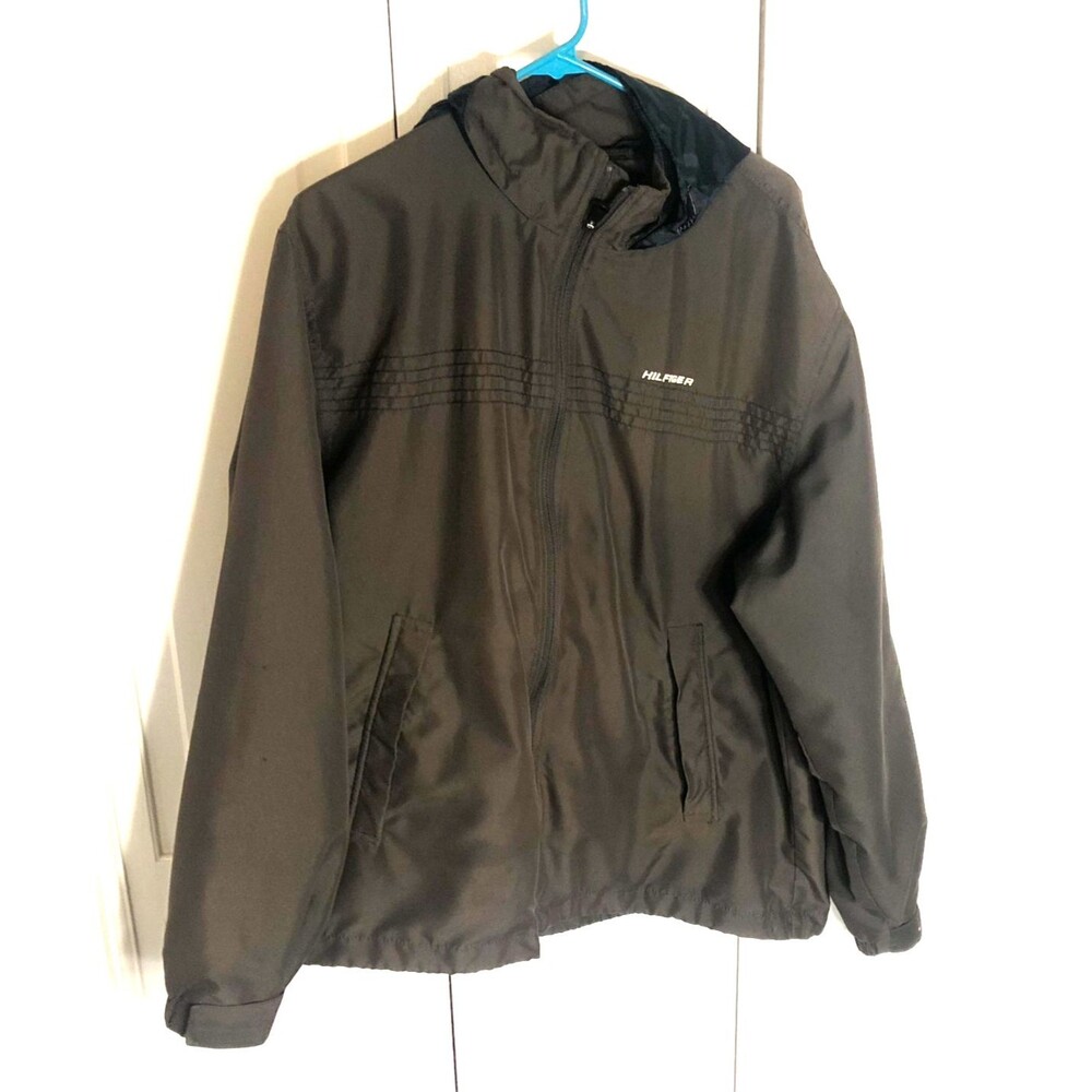 Tommy Hilfiger Jacket Men’s L Brown Windbreaker Jacket Full Zip Hooded Rain